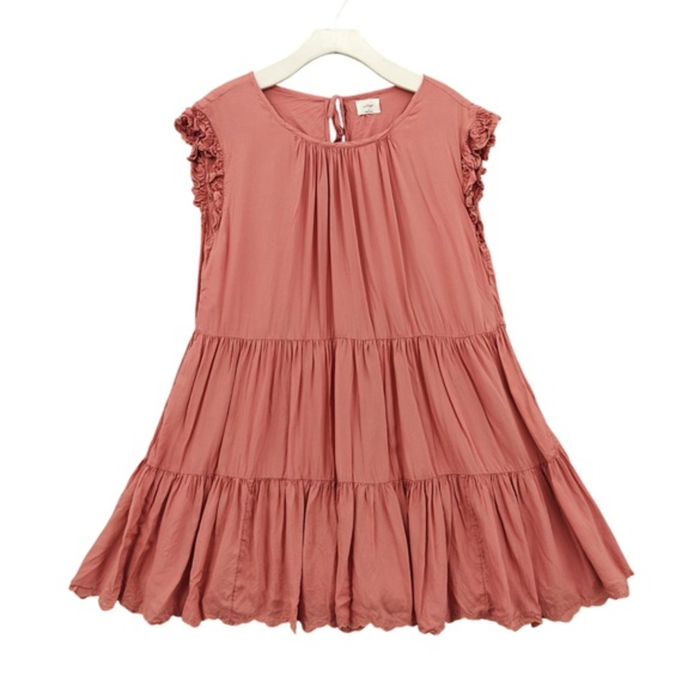 Wilfred Women Romantic Cottage Babydoll Sidonie Tiered Mini Dress XS Pink Rose
